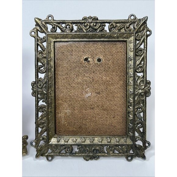 Vintage Pair Of Ornate Small 3.5" x 4.5 Brass Metal Picture Frame made in Italy - Picture 3 of 10